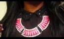 OOTN:Pretty in Pink Alot of Bling Statment Necklace studded collar shirt chanel inspired handbag
