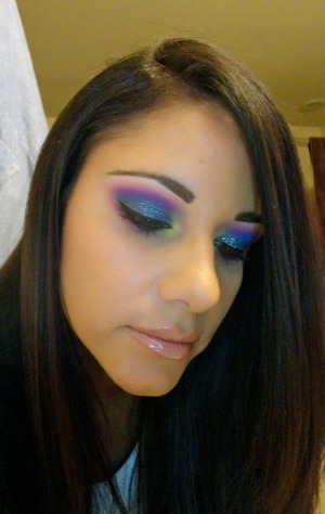 Bright Look using Coastal Scents 88 Palette and NYX Glitter Palette