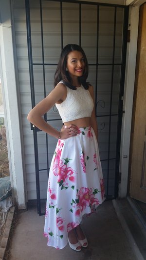 my daughter going to prom hair and nails done by salon, makeup done by me (:
