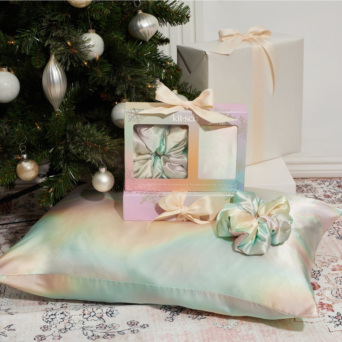 Kitsch Well Rested Satin Pillowcase & Pillow Scrunchie Set in Aura Pastel Kitsch Well Rested Satin Pillowcase & Pillow Scrunchie Set  main image 2