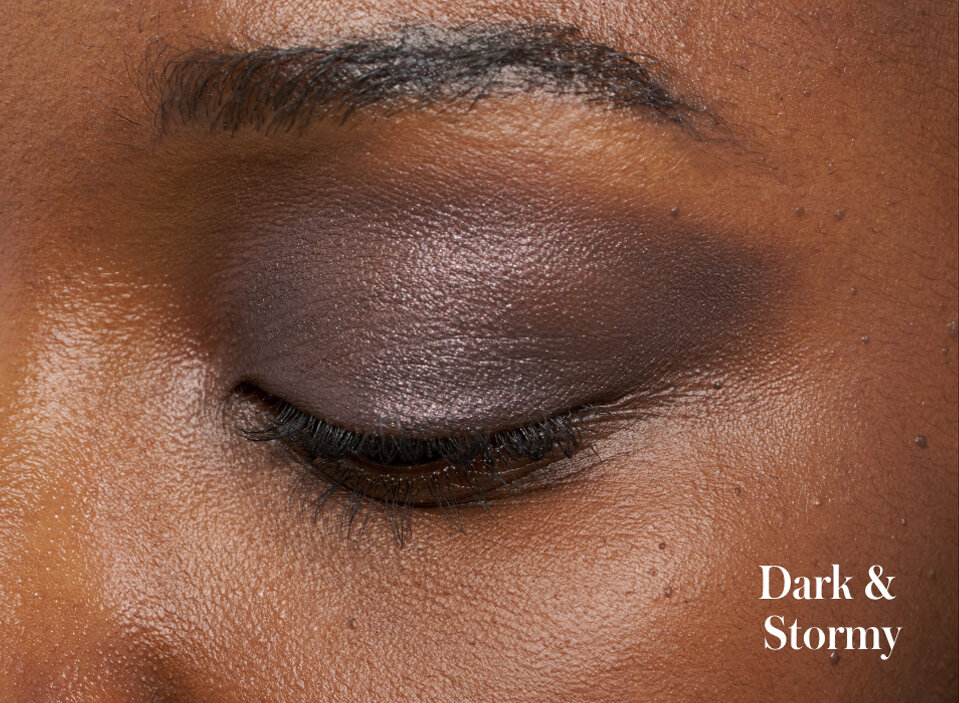Model wearing the shade Dark & Stormy from the rms beauty Celestial Dream ReDimension Hydra Eyes Quartet