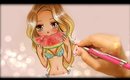 ❤ Drawing Tutorial - How to Draw a Summer Girl Eating Watermelon ❤