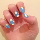 Blue Summer flower daisy nails