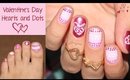 Valentine's Day Hearts and Dots Nail and Toenail Design