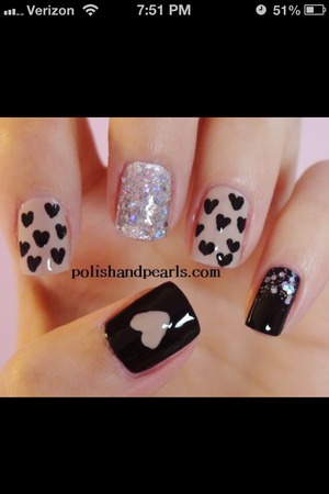 Black and neutral with silver sparkle and black and neutral hearts