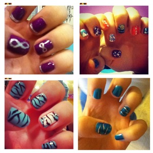 Infinity, random, and two zebra choices for you. Follow @peace95ag on Instagram for more nail pictures!