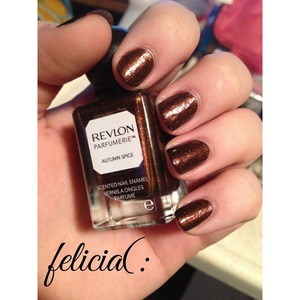 I used Essie First Base. Then two coats of Revlon Parfumerie Autumn Spice which smells amazing!! Topped with Seche Vite. Happy Holidays! 