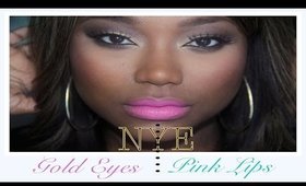 Soft Glitter Gold Eyes with Pink Lips | NYE Makeup