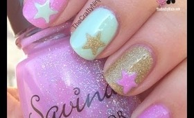 Mint, Pink, Star Spring Nails by The Crafty Ninja