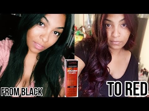 Dying black hair to magenta red using L'oreal hicolor highlights wi...