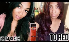 DYING BLACK HAIR TO MAGENTA RED USING L'OREAL HICOLOR HIGHLIGHTS WITH NO BLEACH