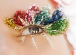 false eyelashes: rainbow feather , white feather 
