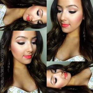 Coral lips and neutral eyes 