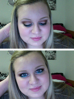Just a really simple neutral everyday eye with a bright turquoise underneath. Looking back, I'd probably add a darker blue on the outer part of the lower lashline for some depth, but I really like this look.