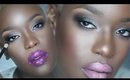 Gray Smoky Eyes with Bright lips Spring Summer Makeup for dark skin