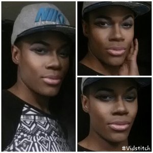 Simple contouring and highlighting with blue/black smokey eye.