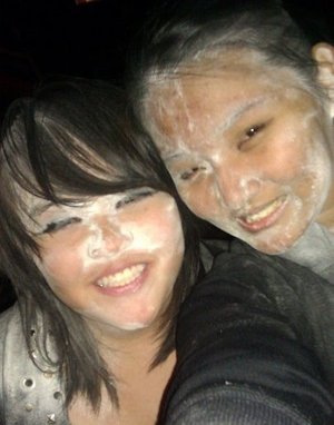 me being silly!! we were playin a game where we had to blow flour out of a cup to get a kalamunsye!!!