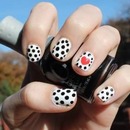 Black and white polkadots with a red heart accent