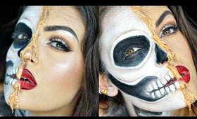 Half Skull Half Beauty Halloween Makeup Tutorial | Collab With @crystylexoxo93