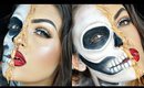 Half Skull Half Beauty Halloween Makeup Tutorial | Collab With @crystylexoxo93