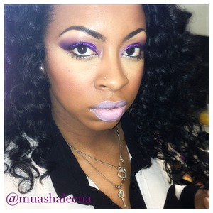 I used Ben Nye purple glitter on my lid. On my lips I used Nicki Minaj Viva Glam 2! 