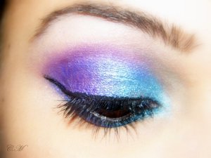 Urban decay eyeshadow primer
Nyx jumbo eyeshadow pencil in cottage cheese
42 Color Double Stack Shimmer Shadow & Blush (Coastal Scents)
used the blue and purple from there.
liquid eyeliner
black eyeliner pencil 
black mascara
P.S Sorry about my Horrible E