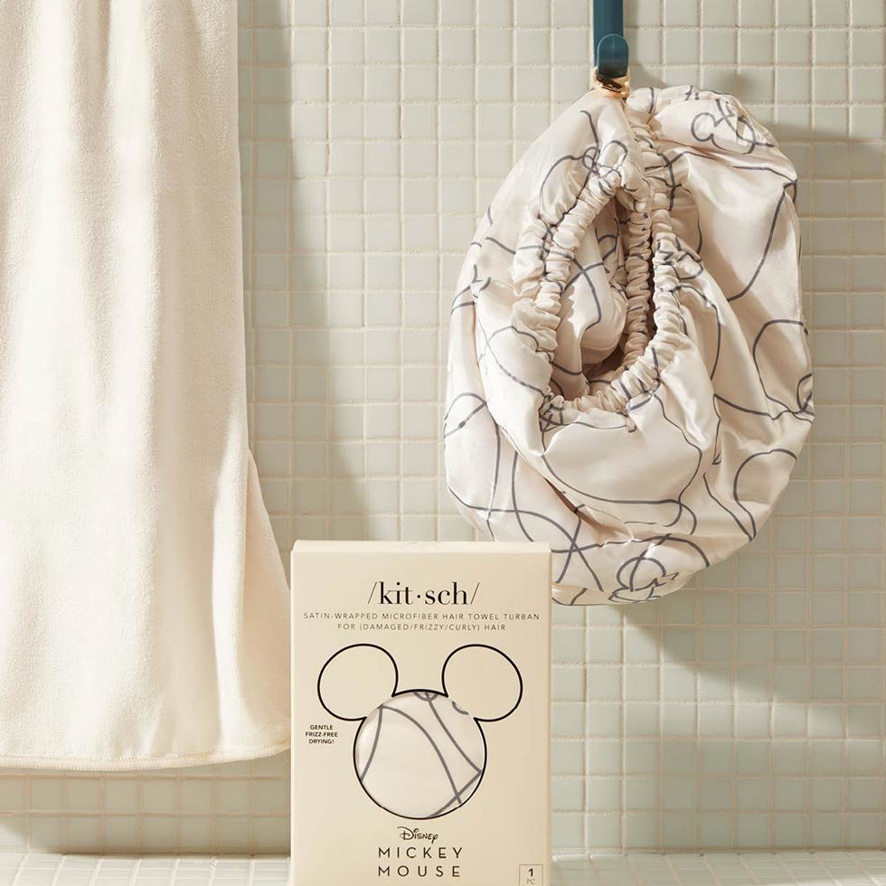 Kitsch x Mickey & Minnie Satin-Wrapped Hair Towel in Mickey Maze