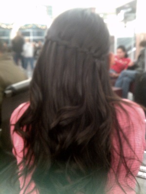 Wavy hair with Waterfall braid