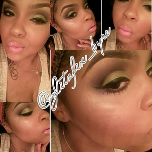 Bright Green eye smoked out with hues of purple complimented with winged liner and neutral pink lippie <3