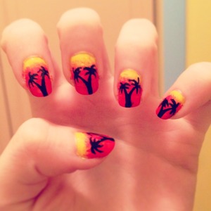 Get a taste of summer with these easy to do nails!! Colors used sunshine, coral bikini, tangtastic, and black. 
