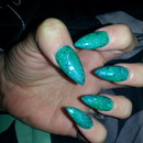 Green Blue Mix Stiletto Nails