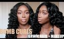 BOMB CURLS GET READY WITH ME | HAIR+MAKEUP