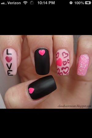 Pink and black with hearts and glitter and love