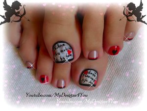 https://www.youtube.com/watch?v=sypgEJ_c6yU Valentine's Day Love Letter Toe Nail Art #mydesigns4you #nailart #nails #toenailart #toenails #pedicure  