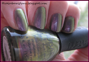 Nubar ~ Purple Beach.
This is a fantastic duochrome. Pretty and very easy to work with. Read more about it on my blog: 
http://rainbowifyme.blogspot.com/2011/10/nubar-purple-beach.html
