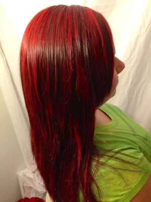 I used the loreal hicolor highlights in the color red..no bleaching or pre lightening at all..went straight from dark brown with old highlights to this color in 1 process 