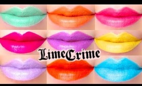 Lime Crime Lipstick Swatches on Lips 10 colors