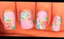 Pink Roses & Blue Flowers nail art