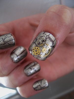 Steampunk nails (please ignore the clear polish everywhere, didn't clean up yet!) 