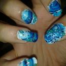 Blue and white watermarble