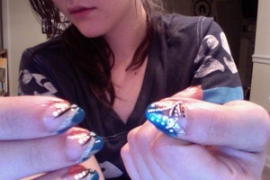 Denver Broncos Nails! Lots of beads, rhinestones, and glitter <3 