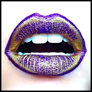http://polishpedia.com/lip-art-golden-royalty.html My latest post for Polishpedia as a guest artists is some funky lip art! I love to do designs on the lips and I'd definitely have to say it's my favourite canvass. I titled the design Golden Royalty because the colours really had a regal feel for me. I love the way these complementary shades jump out at you and Sugarpill's Goldilux just goes amazingly well with the purples of Makeup Forever Aqua liner 08 and Eye Kandy Sour Grape sprinkles.