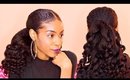 Low Sleek Curly Ponytail with Kinky Straight Clip Ins