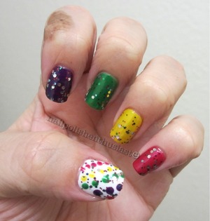 scented nerds nail polish, Avon French Tip White, and Wet and Wild Party Of Five Glitters
