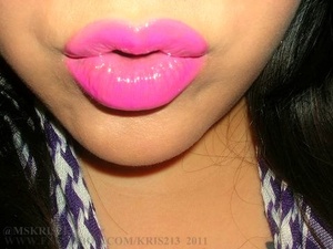 NYX Mega Shine Lipgloss in "Dolly Pink" & lined with NYX Slim Lip Pencil in "Fuschia"