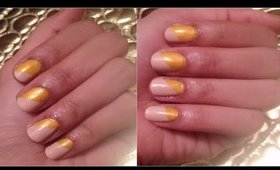 Yellow Gold and Matte Nude Diagonal Nail Art Trend 2015