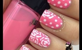 Lancome Pink Flower and Dot Nails by The Crafty Ninja