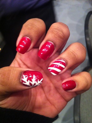 Candy cane nails! With an attempt of a side snowflake ☺