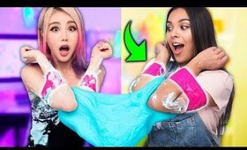 MAKING DIY GIANT FLUFFY SLIME WITH NO HANDS! Natalies Outlet Slime Challenge!