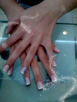 French manicure with blue flowers